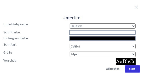 BigBlueButton Untertitel Einstellungen