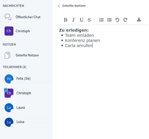 BigBlueButton Geteilte Notizen