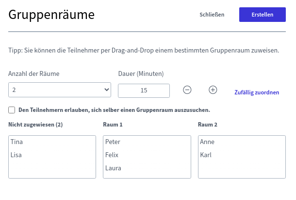 BigBlueButton Gruppenräume Breakout Rooms