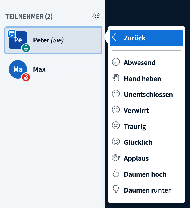Einstellungen Teilnehmer