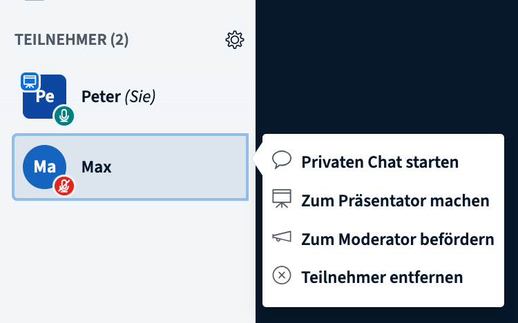 Einstellungen Organisator