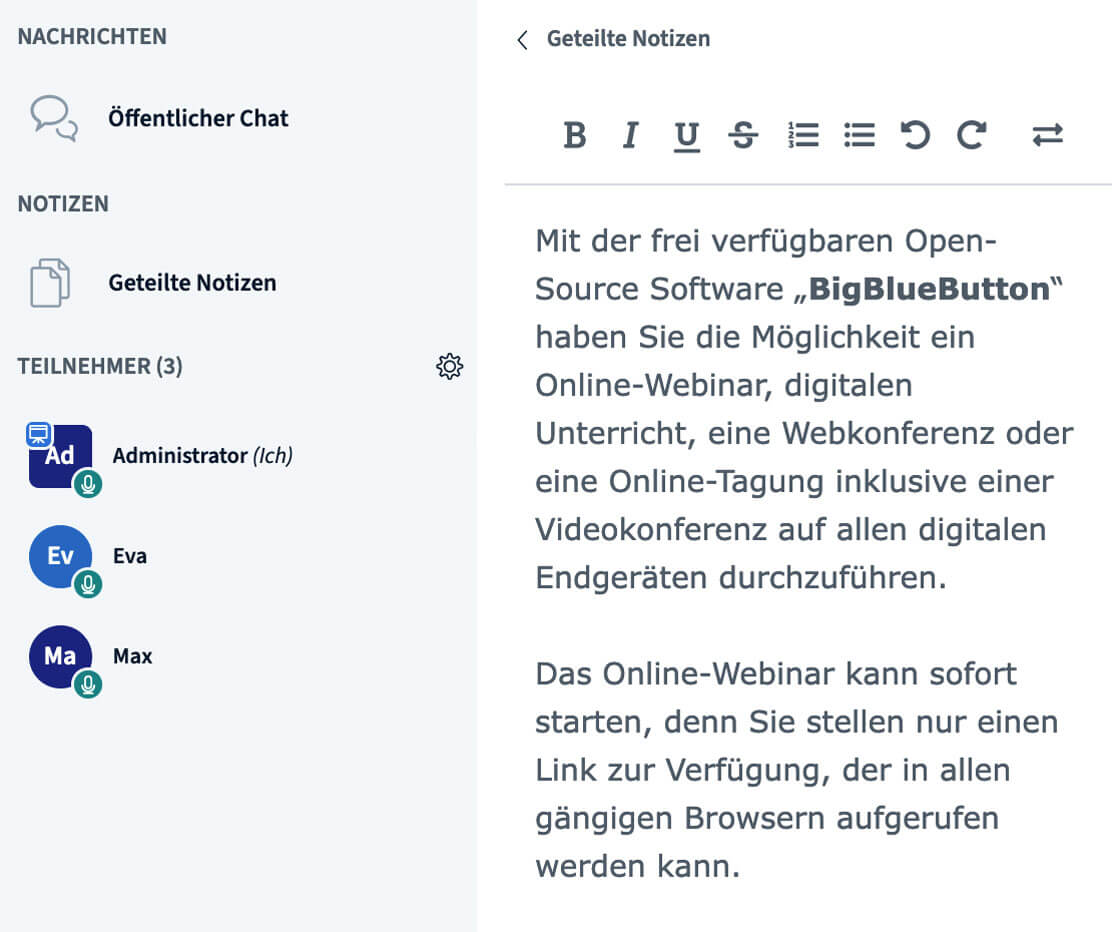 BigBlueButton Geteilte Notizen