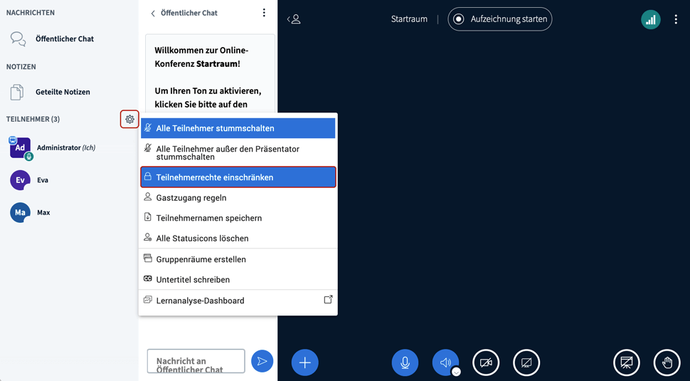 BigBlueButton Teilnehmerrechte