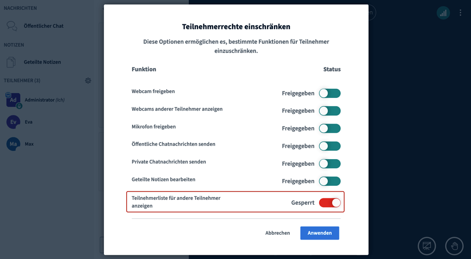 BigBlueButton Teilnehmerrechte