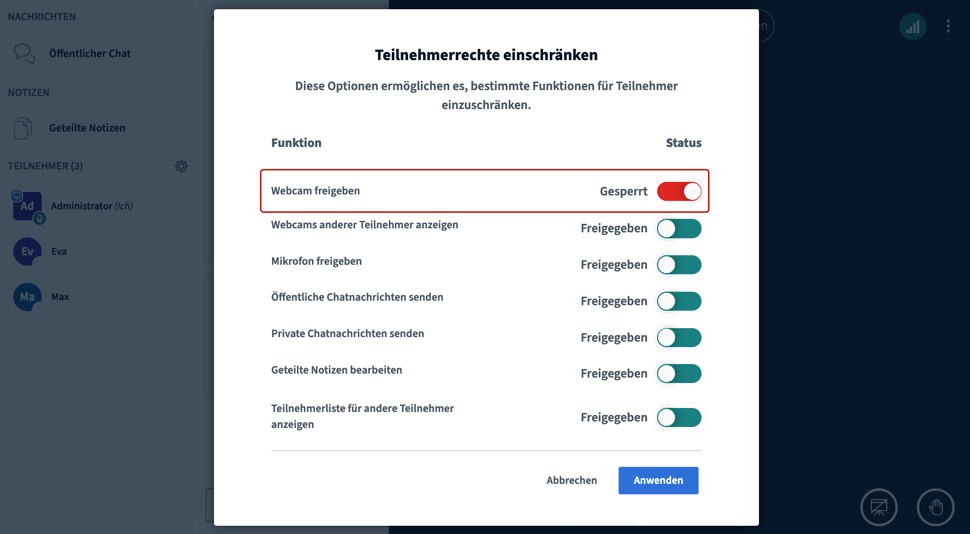 BigBlueButton Teilnehmerrechte