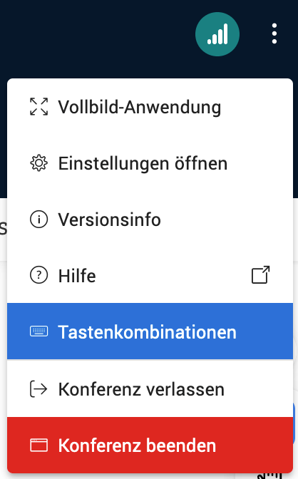 BigBlueButton Auswahl Tastenkombinationen