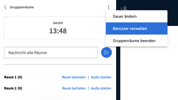 Gruppenräume / Breakout-Räume BigBlueButton Features Gruppenraum Benutzer verwalten