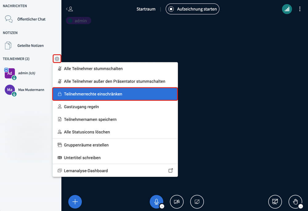 Teilnehmerrechte BigBlueButton Features Teilnehmerrechte