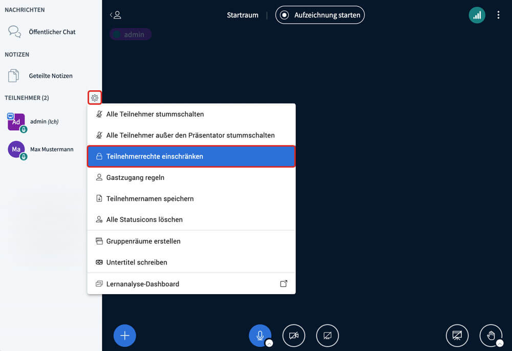 BigBlueButton Features Teilnehmerrechte