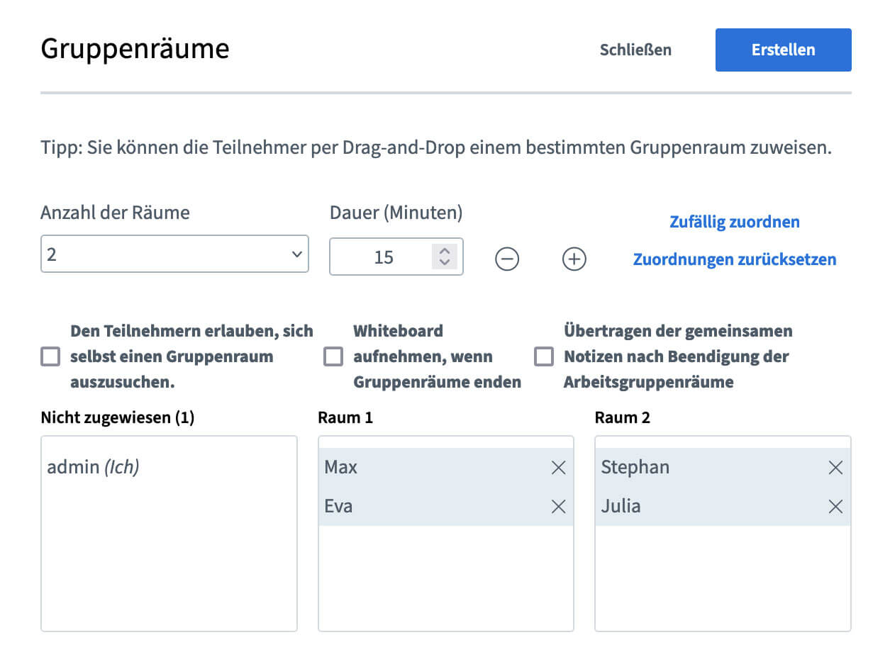 BigBlueButton Gruppenraeume Breakout-Rooms