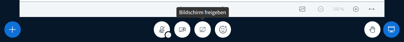 Bildschirmfreigabe / Screen Sharing Untere Leiste, Tooltip „Bildschirm freigeben“
