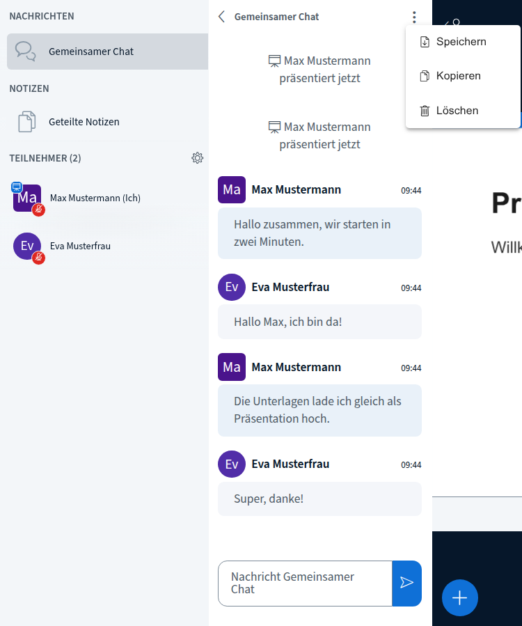 Gemeinsamer Chat mit Chatoptionen