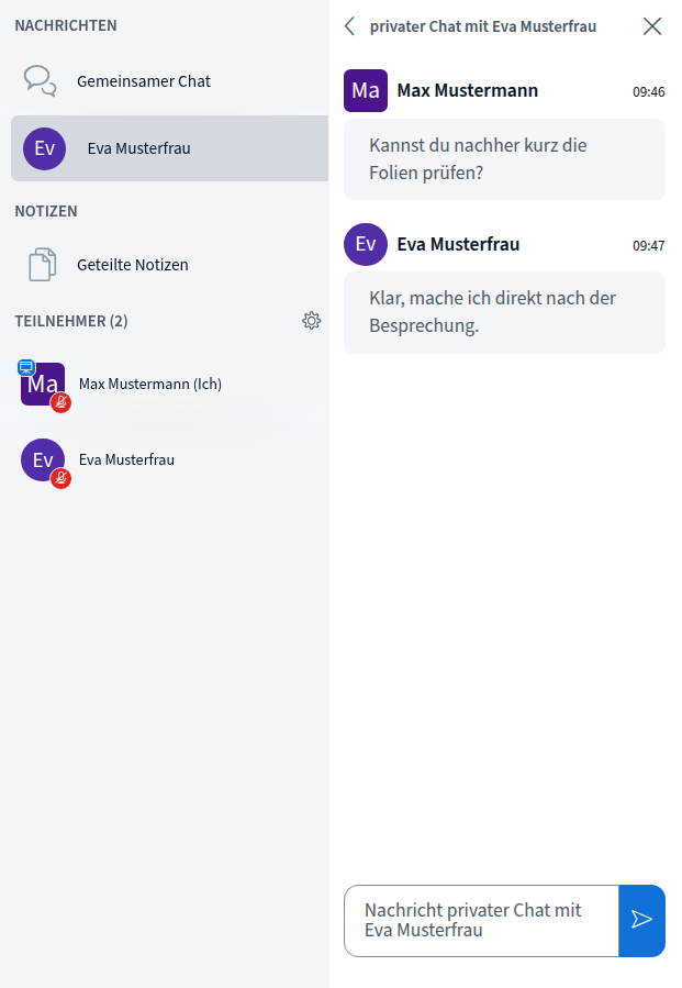 Privater Chat mit Eva Musterfrau